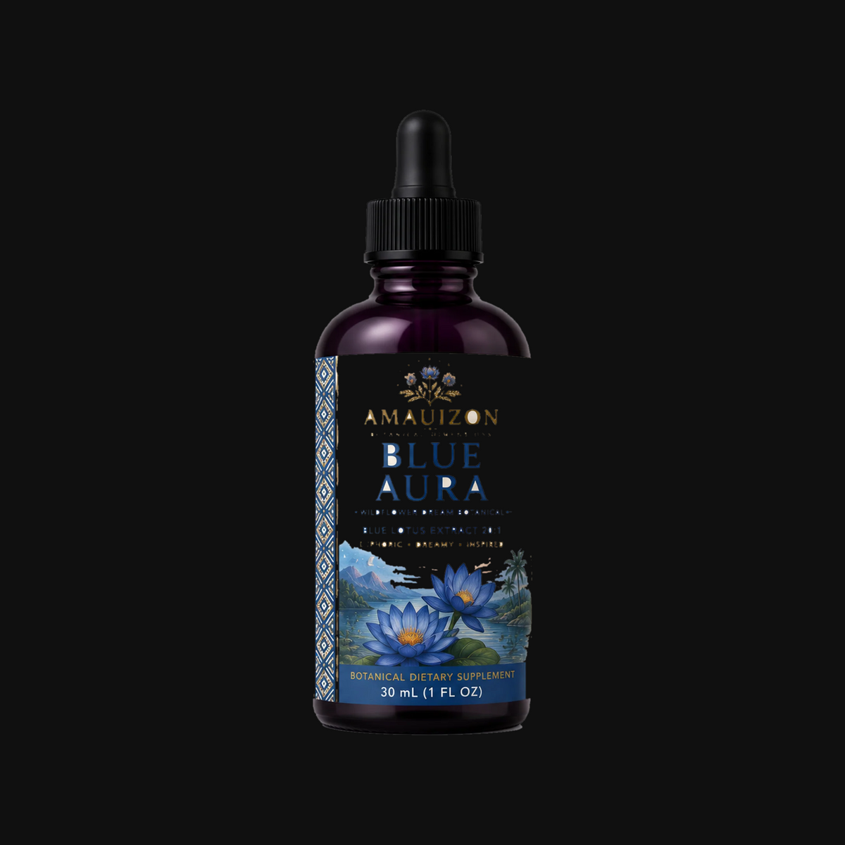 Blue Aura™ Blue Lotus + Reishi botanical tincture, 30 mL bottle with dropper — studio