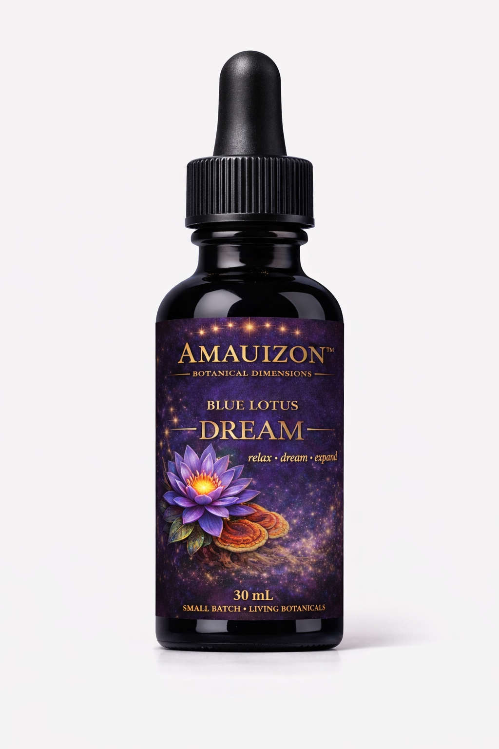 DREAM Blue Lotus + Reishi Botanical Elixir 30 mL amber bottle, UPC 726597515481