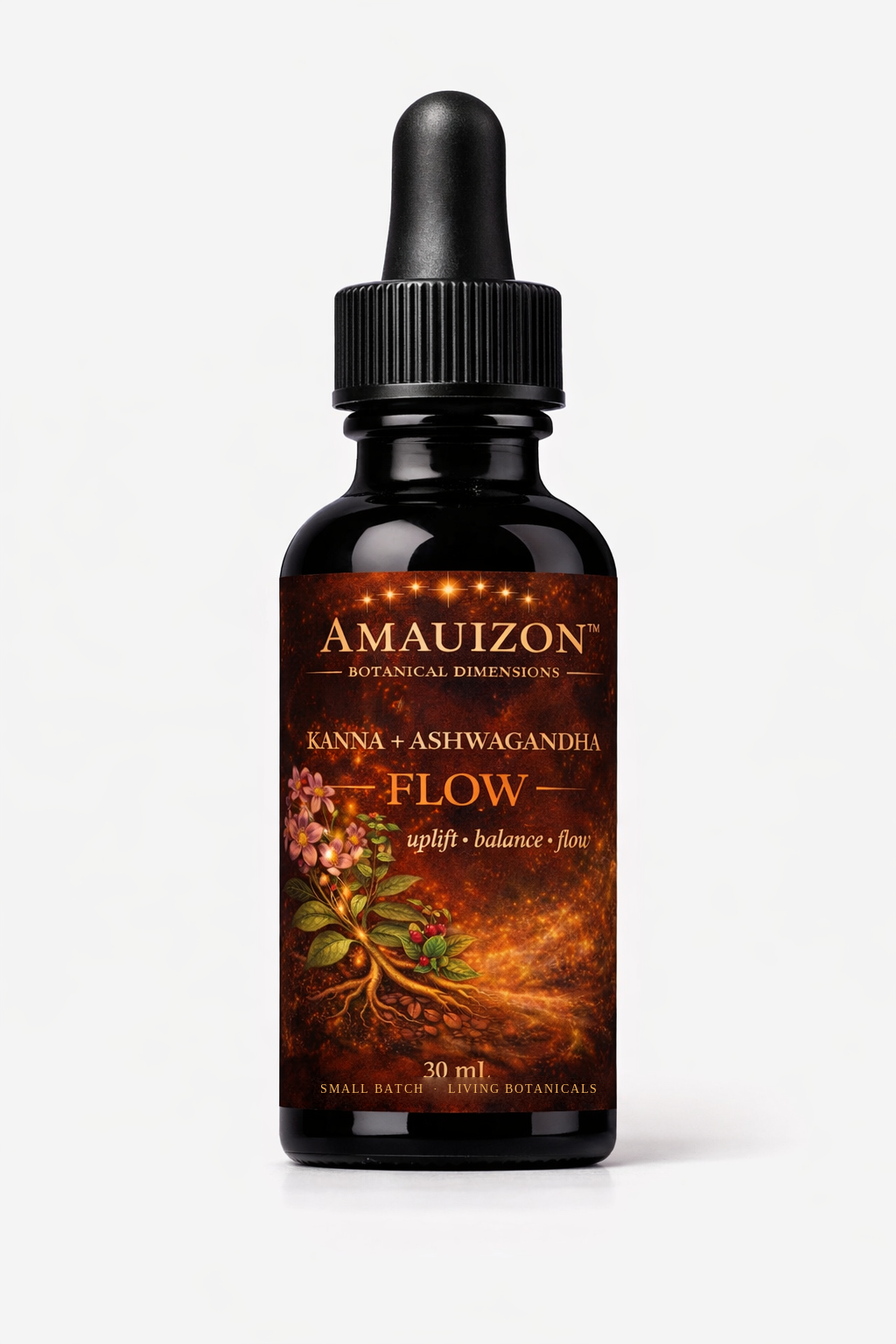 FLOW Kanna + Ashwagandha Botanical Elixir 30 mL amber bottle, UPC 726597515450
