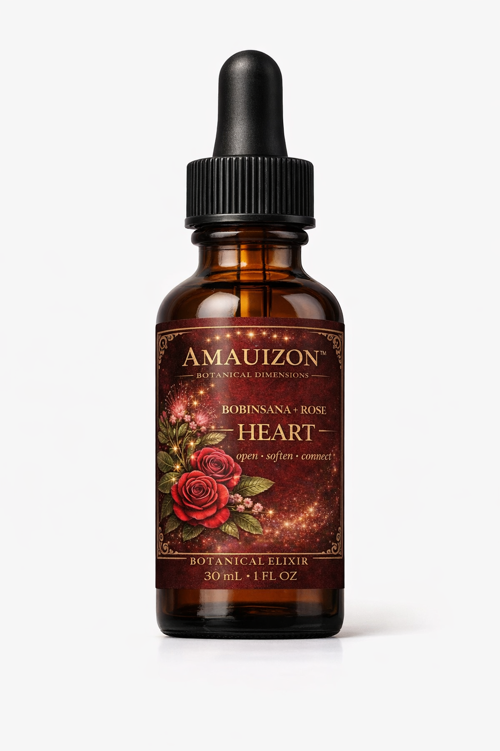 HEART Bobinsana + Rose Botanical Elixir 30 mL amber bottle, UPC 726597515474